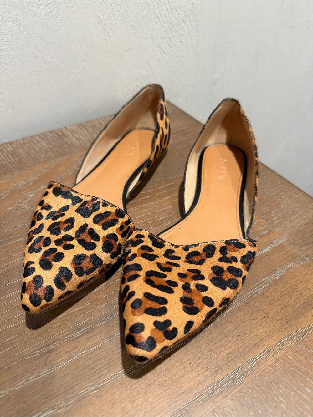 J. Crew Leopard Print Pointed Toe d'Orsay Flats - Tan & Black